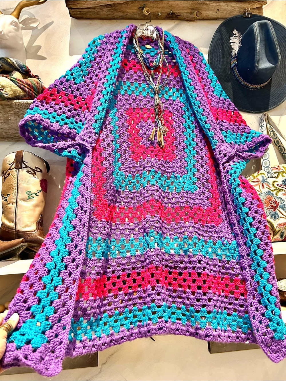 Giveaway SAT Aug 29@11AM during my posh curated live ⭐️GRANNY knit duster + BAG